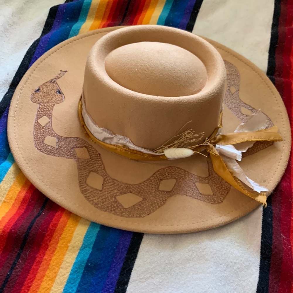 Custom handworked Wide Brim Hat Burnt Design